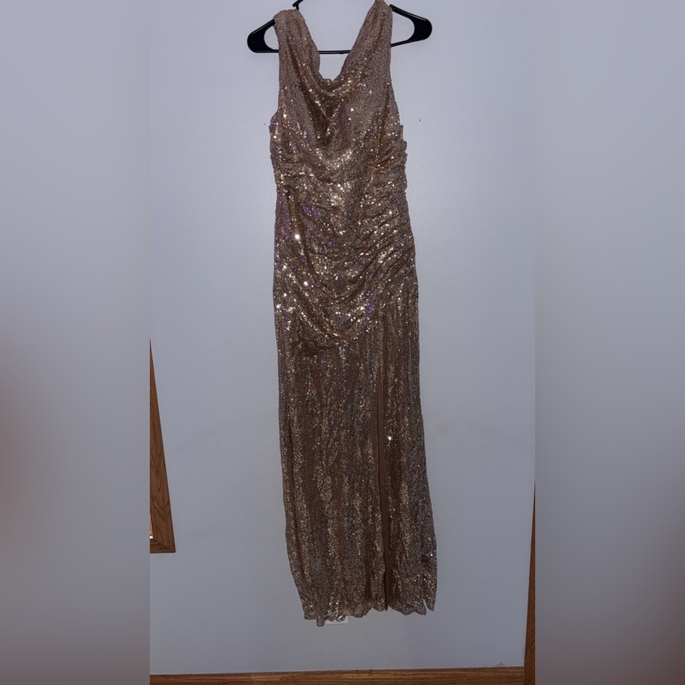 Sequined Gold Evening Gown - Elegant Women’s Dress